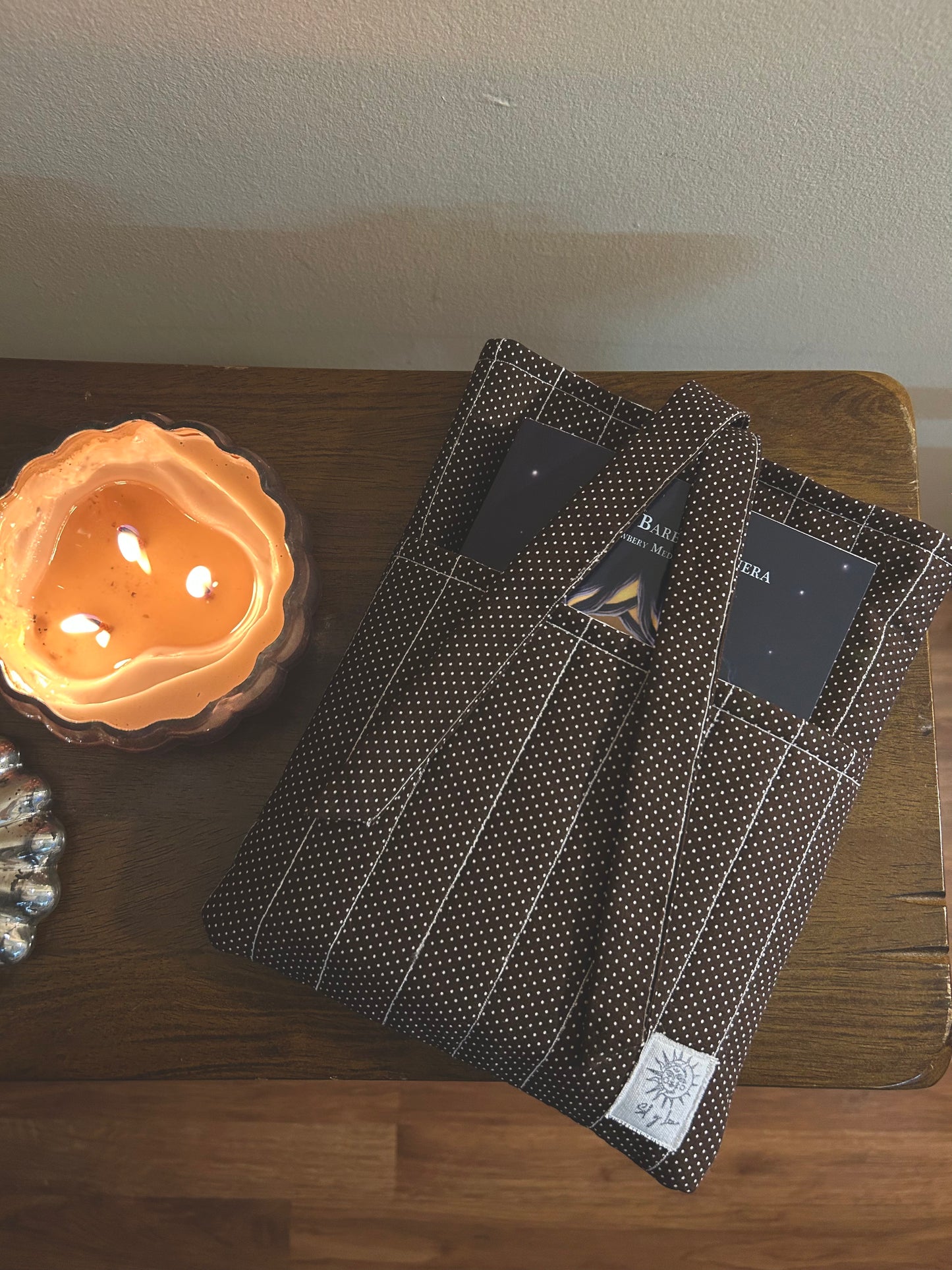 Midnight Cocoa | Quilted Book Sleeve with Pocket & Tie